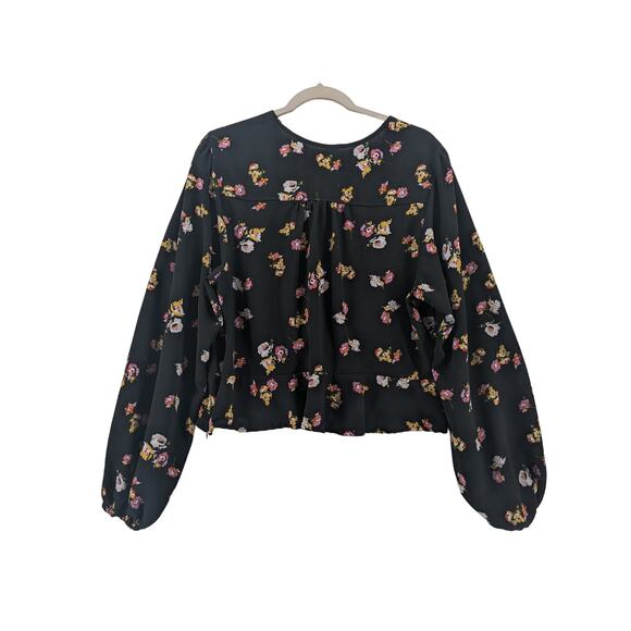 Wild Fable Cropped Blouse XXL Black Floral Side Zip Knot Front Bohemian Flower - Picture 4 of 12